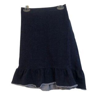 Ruffle Hem Knit Skirt - Knee Length Dark Blue Casual Everyday